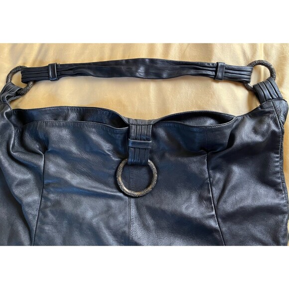 BCBGMAXAZRIA Black Leather Hobo Bag Extra Large Oversized Slouchy Tote VINTAGE - Picture 6 of 16